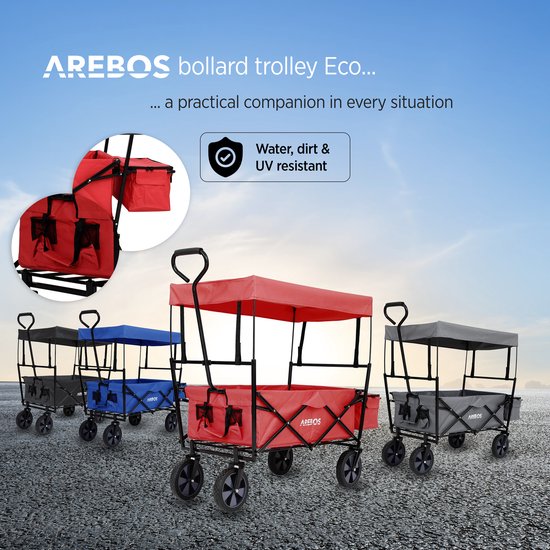 AREBOS Bolderkar Opvouwbaar met Dak - Handkar - Bolderkar Luchtbanden - Handwagen - 70 kg - 360° Draaibare Voorwielen - Rood van AREBOS — afbeelding 2