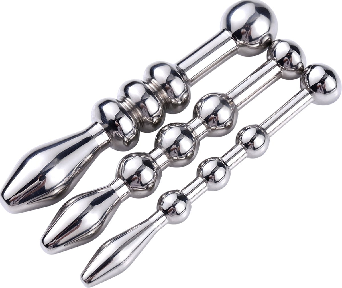 Goedkoopste Fixxx - Penis Plug Set met Balletjes - 3 stuks - RVS - Zilver