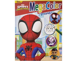 foto van Marvel Spidey - MegaColor Disney kleur- en stickerboek - Marvel Spidey and his Amazing friends - Extra dik! - Kleurboek met 25 stickers - +/- 130 Kleurplaten - Knutselen voor kinderen - Geschikt voor kleurpotloden - Kleuren - Cadeau - Knutselen