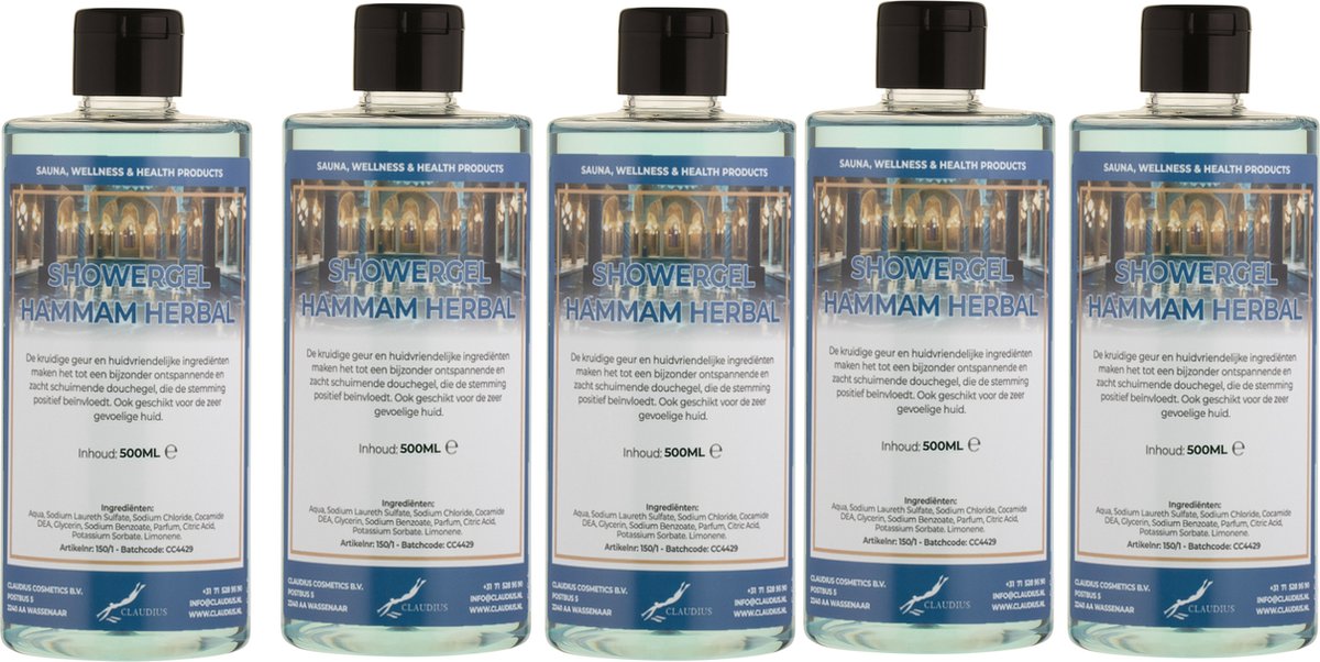 Goedkoopste Douchegel Hammam Herbal 500 ml - met klepdop - set van 5 stuks - Showergel