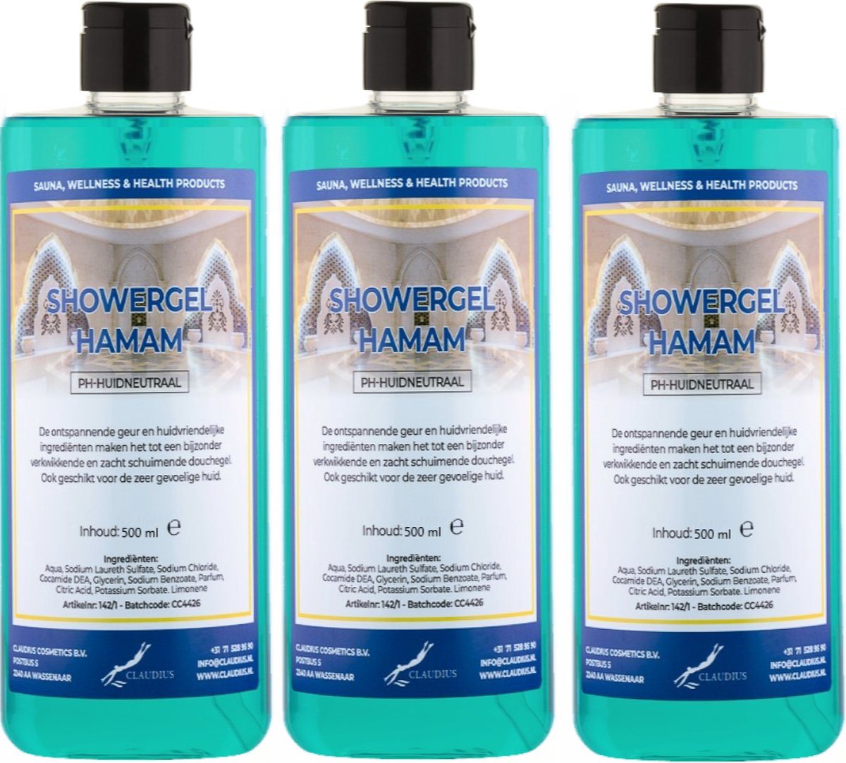 Goedkoopste Douchegel Hamam 500 ml - met klepdop - set van 3 stuks - Showergel