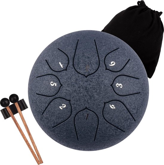 Mini Tongue Drum 6 Pouces 11 Notes Clé C – Tambour à Langue Acier Noir Avec Sac, Maillets Et Médiators Pour Méditation & Yoga