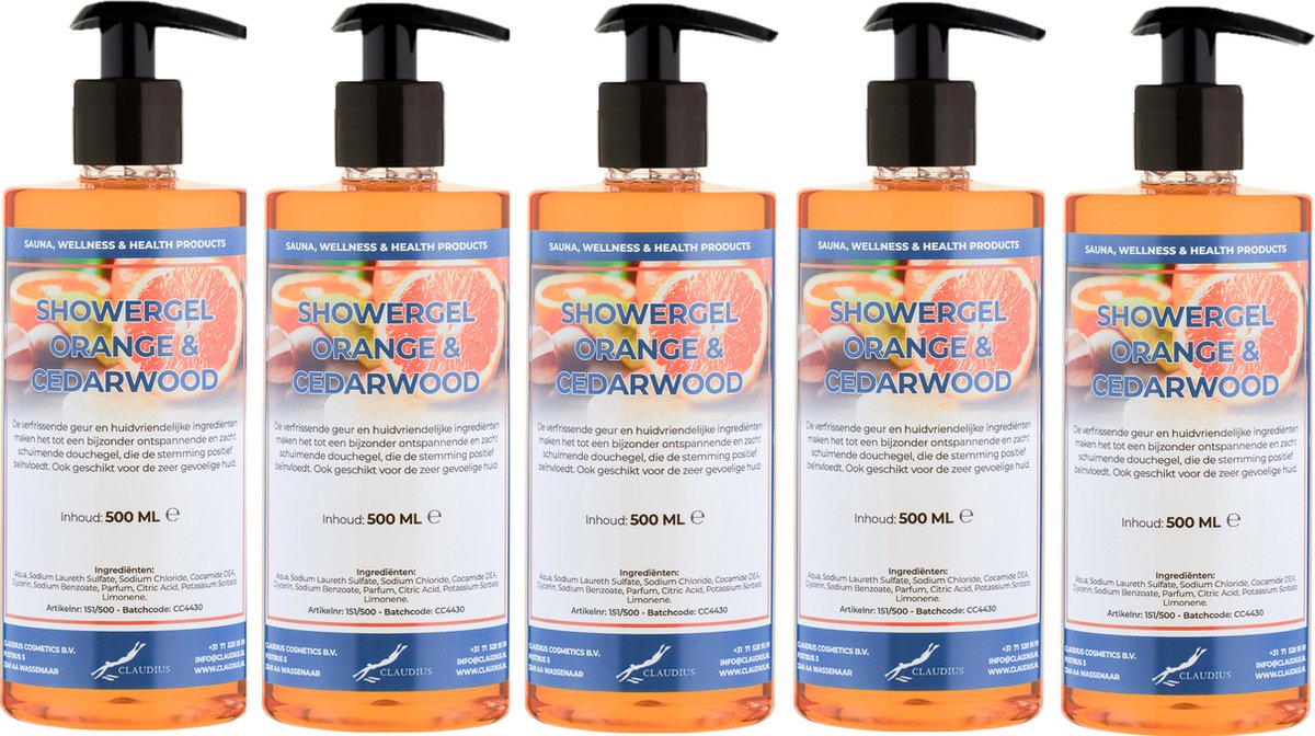 Goedkoopste Douchegel Sweet Orange & Cedarwood 500 ml - set van 5 stuks - met gratis pomp - Showergel