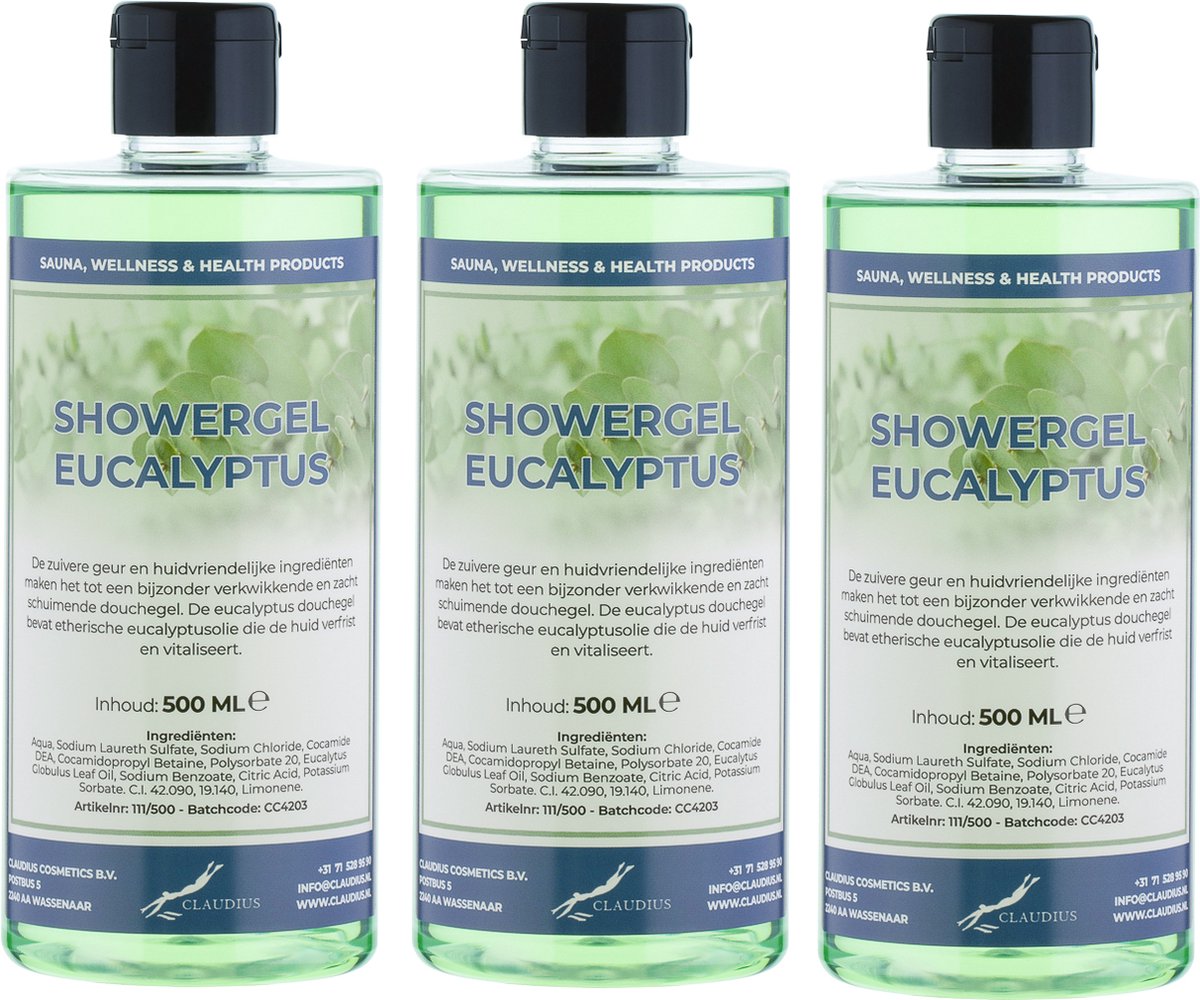Goedkoopste Douchegel Eucalyptus 500 ml - met klepdop - set van 3 stuks - Showergel
