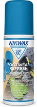 Fles Nikwax Footwear Refresh 125ml met blauwe dop, voor schoenen, sneakers en sandalen.