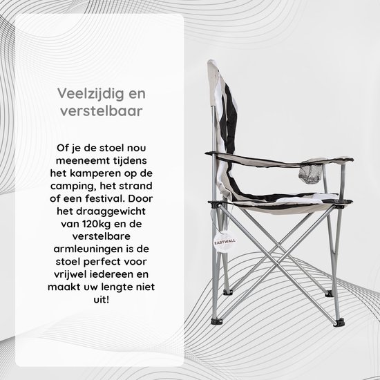 EASTWALL Opvouwbare Kampeerstoel - Visstoel - Multifunctionele vouwstoel - Met bekerhouder - Waterdicht - Klapstoel Inklapbaar - Max 120 kg - Grijs van EASTWALL — afbeelding 2