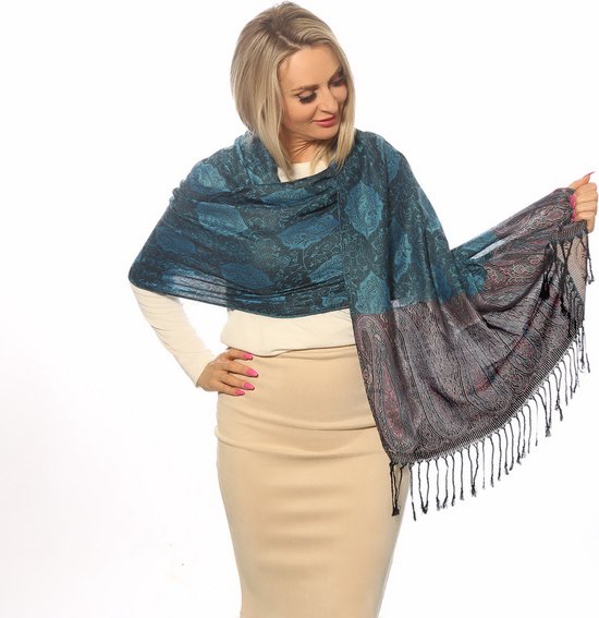 Sjaal Dames-Blauw Gemengd-Sjaal Dames-Sjaal Heren-Sjaals-Sjaal Dames Winter-Cashmere-Zijde-Stola-Omslagdoek-Sjaal-Modesjaals