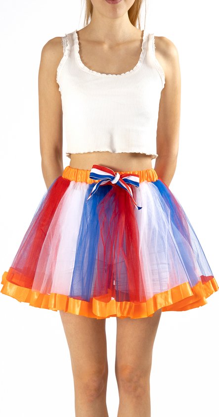 KIMU Tutu Oranje Nederlandse Vlag Koningsdag Petticoat - Maat 110 116 122 128 134 140 - Tule Rokje Rood Wit Blauw Rok - Kinder Pakje Meisje Holland EK WK Halloween