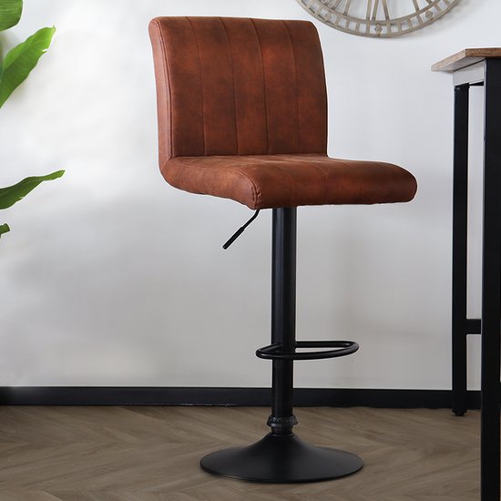 SET OFF: Tabouret de bar 2 pièces Anel avec dossier: microfibre cognac avec piètement noir chaise de bar