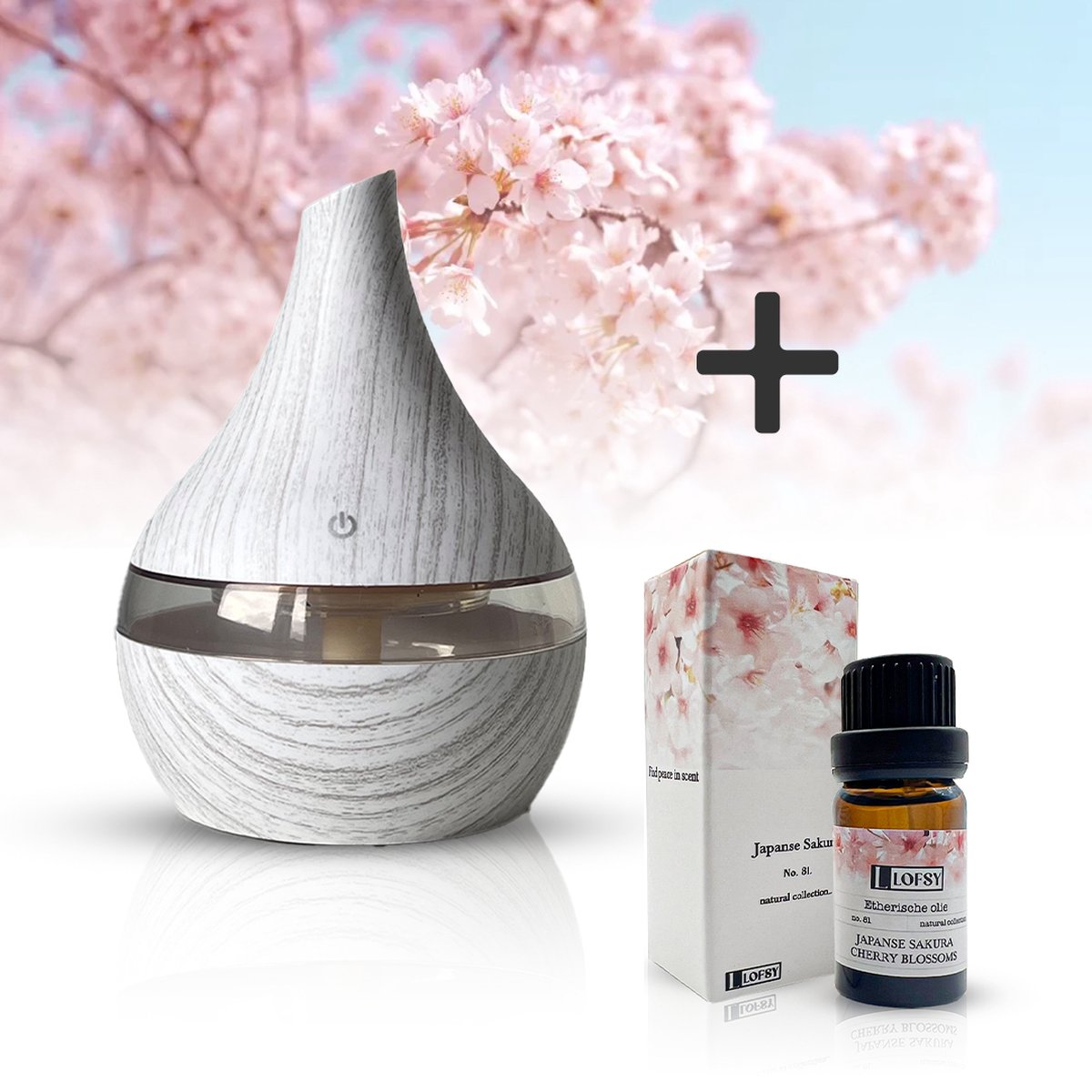 Goedkoopste Lofsy Aroma diffuser - 300ml - Diffuser starter set - Luchtbevochtiger - Geurverspreider - Humidifier - 7 kleurstijlen - Inclusief Japanse Sakura olie (10ml