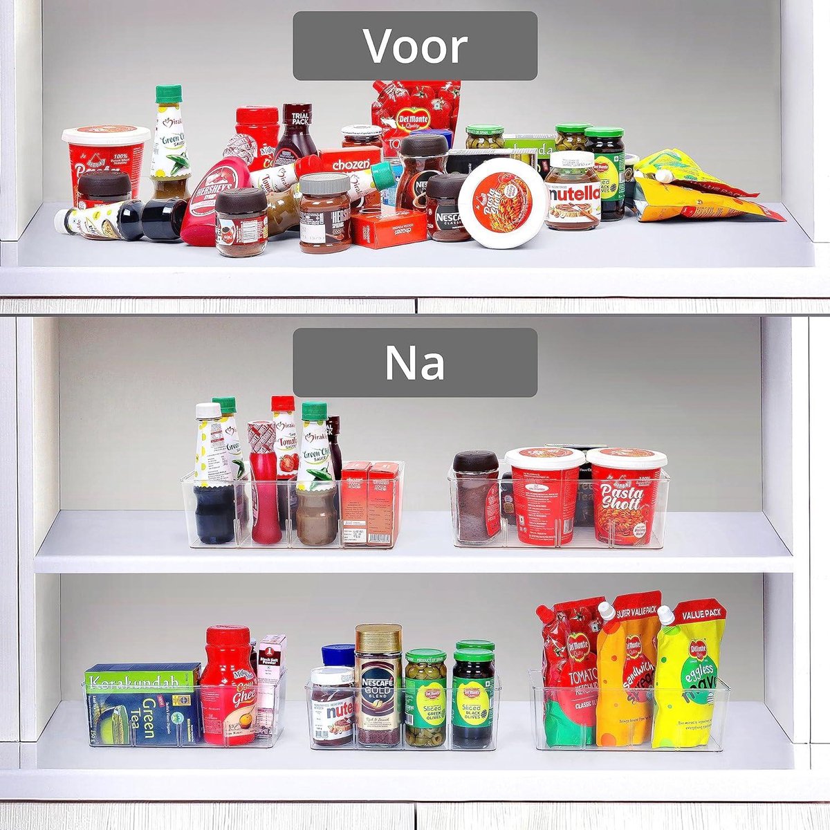 Winter Shore Kunststoff-Kühlschrank Organizer mit Deckel [7 Stk] Stapelbare, BPA-freie Küchen