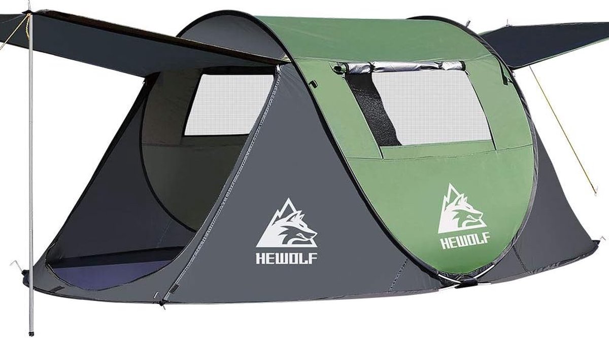 Pop-up tent 2-4 persoons kampeertent met luifel 3 seizoenen Lichtgewicht Grote familietent Tweede tent Zonwering voor buiten kamperen Festival