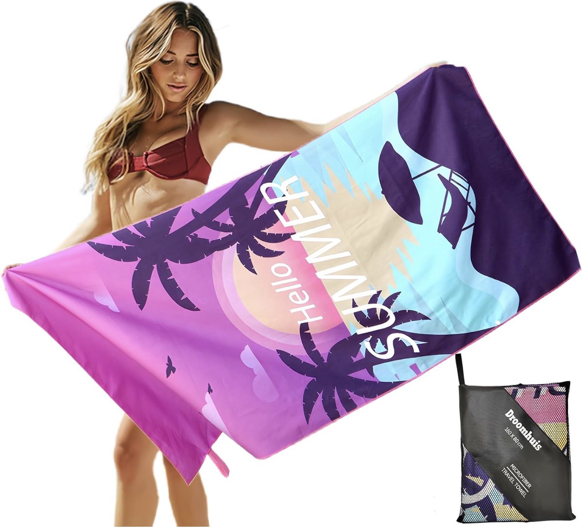 Strandlaken-160 x 80 cm Dubbelzijdig Microvezel Dames Strandhanddoek Vrouwen Camping Reize