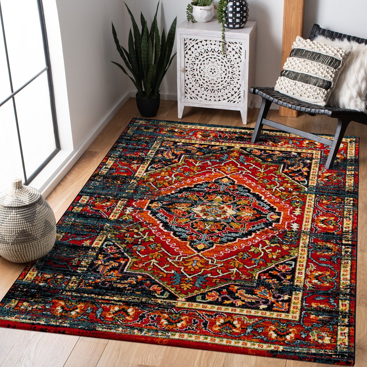 Muratap Vintage Marrakech Vloerkleed Zwart Multi Laagpolig- 140x200 CM Zwart, Multikleur