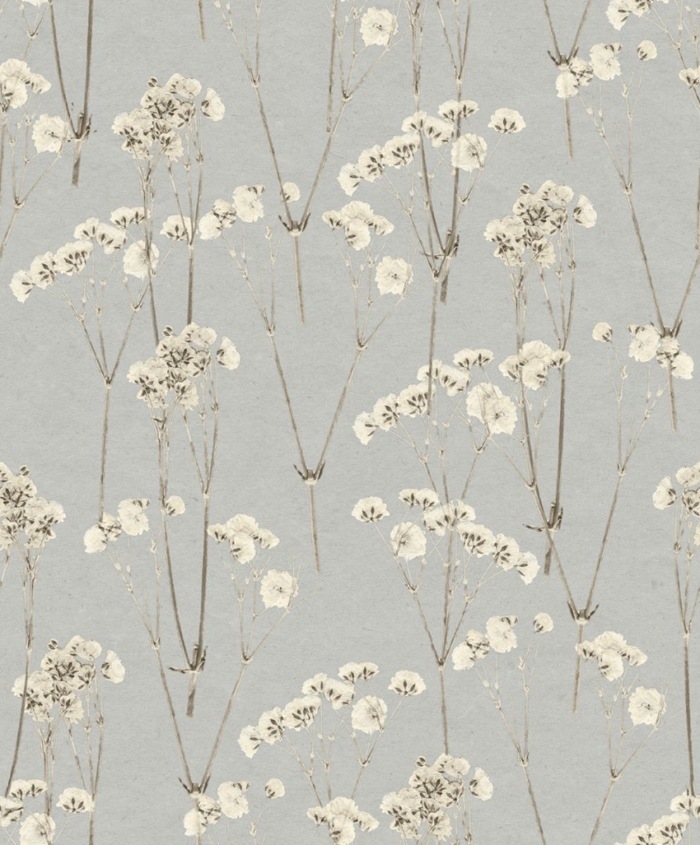 Herbarium - Vliesbehang - Bloemen - Lichtblauw - 0,53 x 10,05 M.
