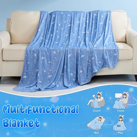 Verkoelende deken oplichtend in het donker - kinderdeken voor jongens - ster sprei ruimteschip - 3 4 5 6 7 8 9 10 jaar - glow in the dark Cooling Blanket