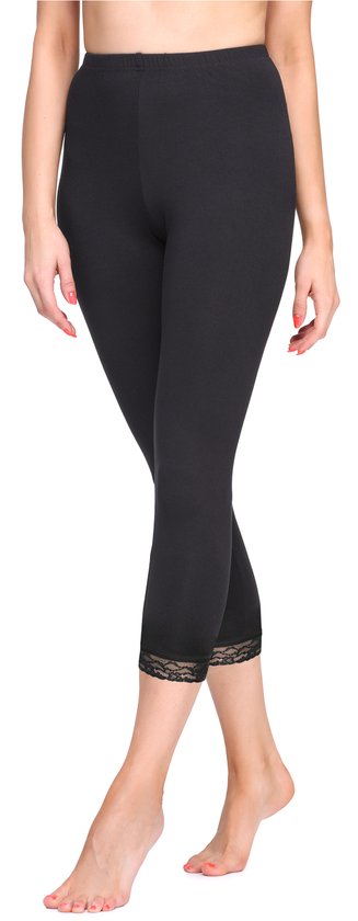 Merry Style MS-MS10-290-LE Dames Capri Leggings - Sport - Vrijetijdsbroek - 3/4 Lengte met Kant - Viscose - Sporbroek - Yogabroek - Zwart - 4XL