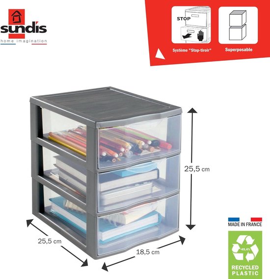 Sundis Orgamix XL 3 Cassetti Con Ruote – Nero, 36,5x26x63,5 Cm, Organizer Multiuso Portatile