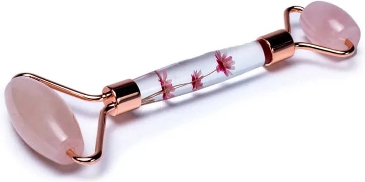 Goedkoopste Massage Roller - 14 cm - Roze - Rozenkwarts - massage roller - massage stick - massage roller lichaam - massageroller gezicht