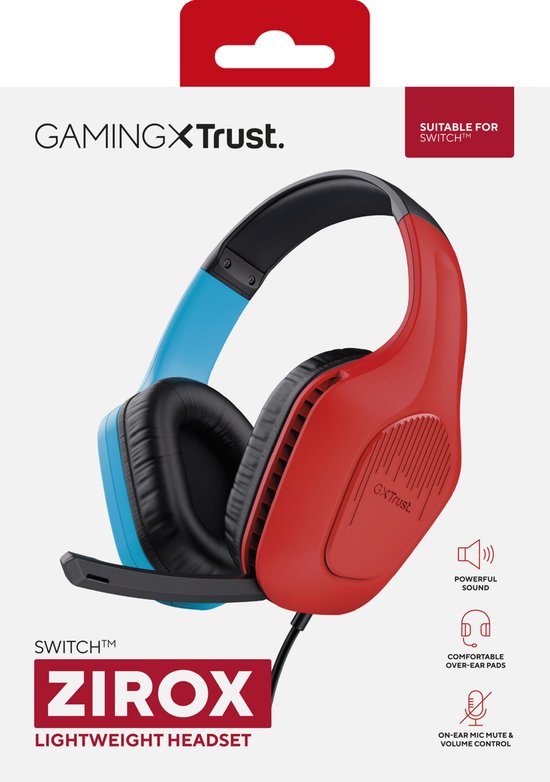 Trust GXT 416S Zirox - Casque de Gaming filaire - pour Nintendo Switch - 3,5 mm - Stéréo - Rouge/ Blauw