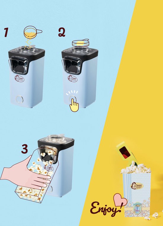 Bestron Popcorn machine - APC200B - popcornmaker - Incl. 10 popcorn zakken - Klaar in 2 min - Blauw - 5 jaar garantie — afbeelding 5
