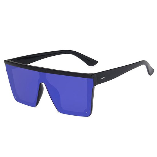 Zonnebril vierkant - Zonnebrillen - Festival bril - Rave bril - Glasses - Zwart - Blauw glas van Vincenzo Cadeaux — afbeelding 5