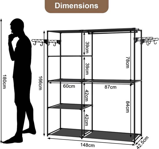 BukkitBow - Portant à vêtements ouvert - Métal et intissé - 148x166x42,5 cm - Capacité 30kg