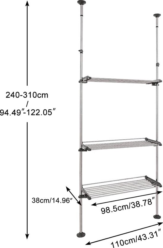 Relaxdays Wasmachine Kast Metaal 3 Etages - Zilver, 162,5 X 67 X 30 Cm