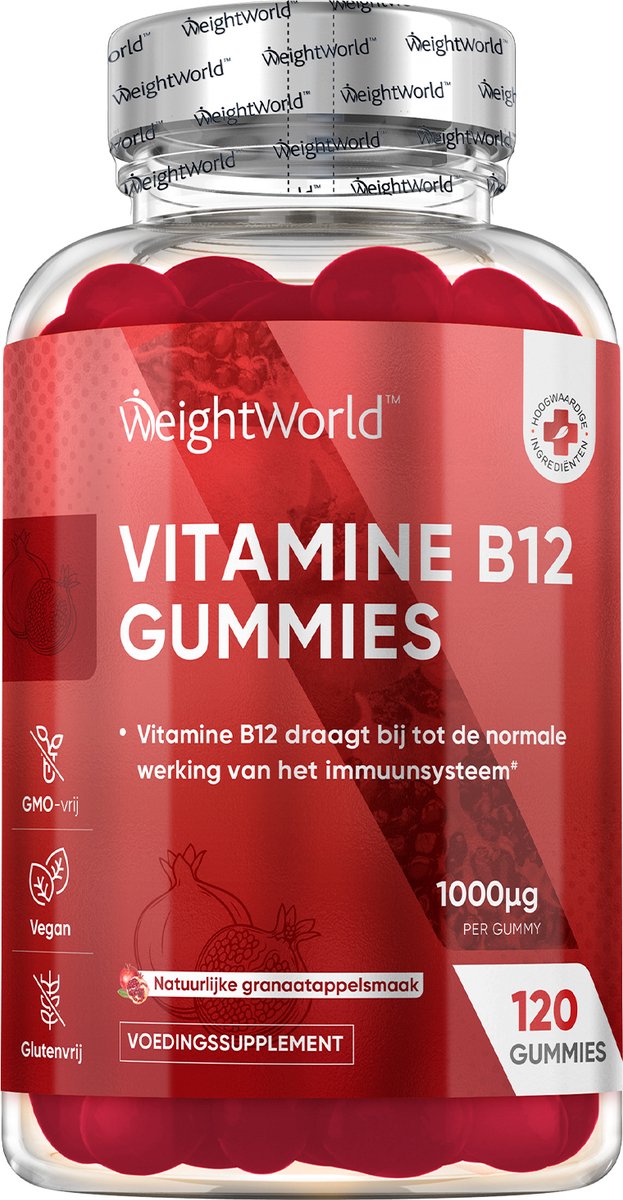 Goedkoopste WeightWorld Vitamine B12 Gummies 1000 mcg - 120 vegan gummies met granaatappelsmaak voor 4 maanden voorraad - Verkregen uit Methylcobalamine - Ondersteunt het energieniveau