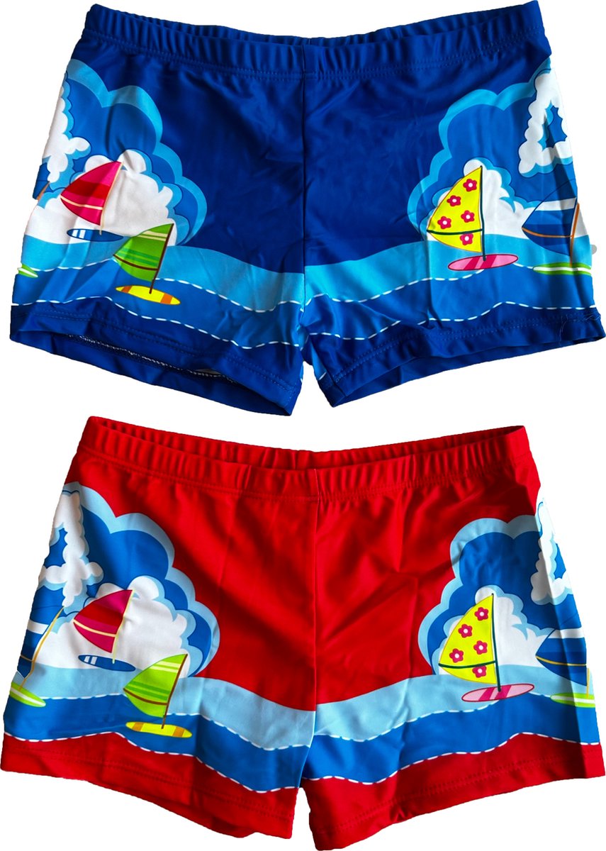 Zwembroeken kinderen met patroon blauw en rood 5-6 jaar