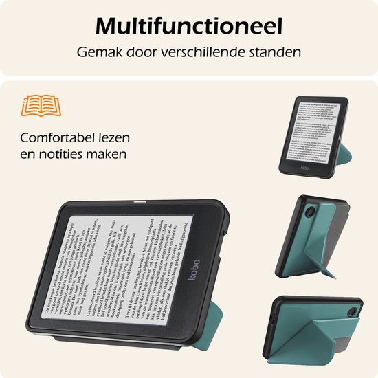 Hoesje Geschikt voor Kobo Clara BW Hoes Book Case Trifold - Hoes Geschikt voor Kobo Clara BW Hoesje Book Cover - Donkergroen van Hoesje  — afbeelding 3