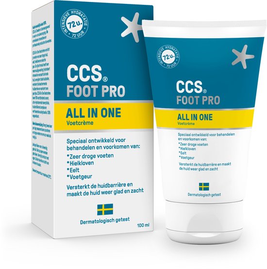 CCS All in One Voetcrème 100 ml - Voetencreme tot zeer droge voeten, Eeltcreme als Voetverzorging en als alternatief voor Eelt Verwijderaar, Voetcreme met Ureum en verfrissende eucalyptusolie, tegen droogheid en stinkvoeten, Klinisch Bewezen