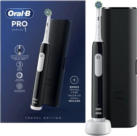 Foto: Oral b pro 1 cross action elektrische tandenborstel voor kinderen zwart 2 min timer roterend oscillerend oplaadbaar batterij accu