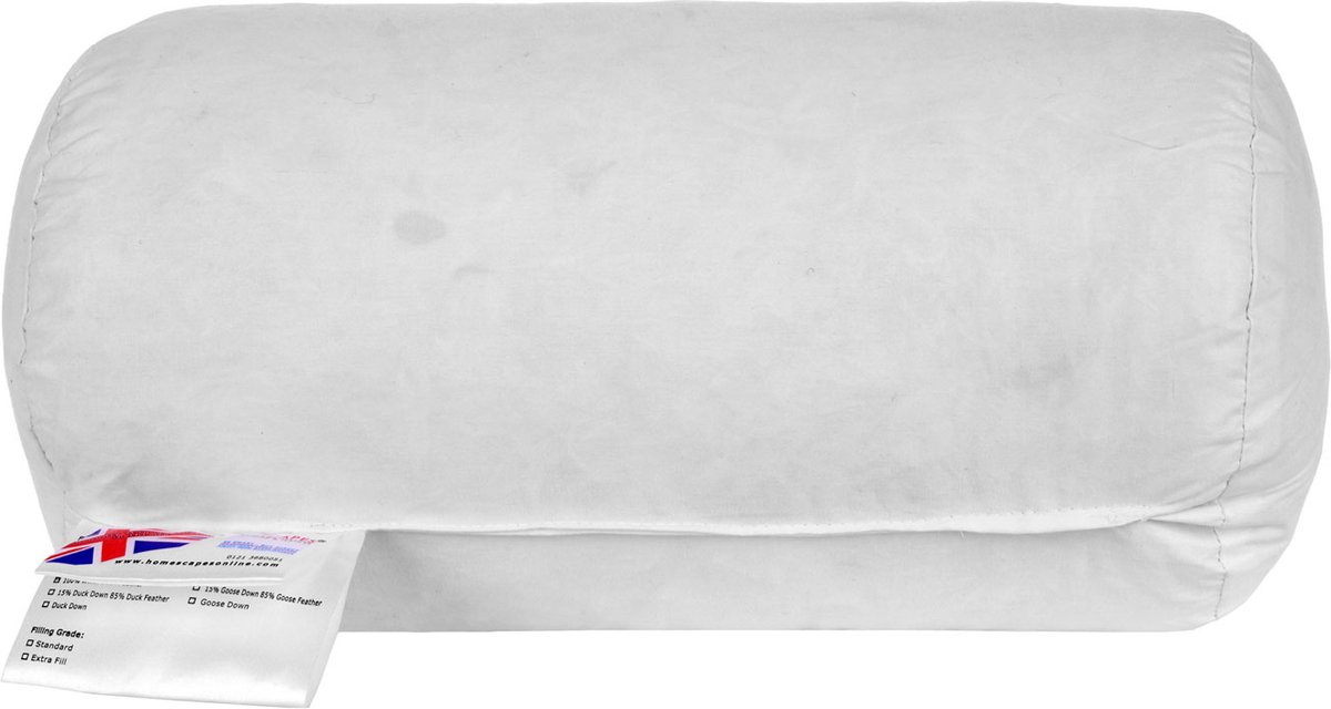 Homescapes nekrol kussen – 30×18 cm – eendenveren nekkussen – OEKO-TEX® katoen – machinewasbaar – RDS-gecertificeerd Wit