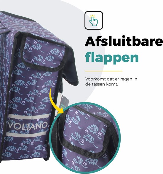 Voltano Dubbele Fietstas Purple Passion - Zwart met Blauw en Paars Met Bloemen - 38 Liter - 100% Waterdicht Polyester - Vrolijke Fietstassen van Voltano — afbeelding 3