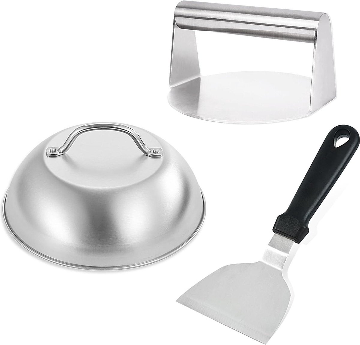 Goedkoopste 9 Inch Heavy Duty Food Dome Burger Cover - Smash Burger Kit with 145 cm RVS Burger Press - Grillplaat Burger Spatel - Bakplaat Accessoires Kit voor Flat Top Grillgrill Koken