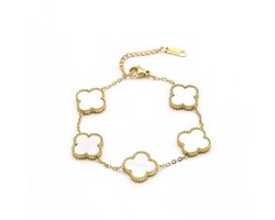 EHHbeauty - Cadeau vrouw- Klaverarmband wit - Cadeau - Luxe armband -Clover - Klaver - 21 cm - Stainless steel - Accessoires EHHbeauty - Cadeau vrouw- Klaverarmband wit - Cadeau - Luxe armband -Clover - Klaver - 21 cm - Stainless steel - Accessoires