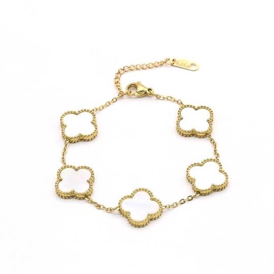 EHHbeauty - Cadeau pour femme - Bracelet Trèfle blanc - Cadeau - Bracelet de Luxe - Clover - Trèfle - 21 cm - Acier inoxydable - Accessoires de vêtements pour bébé