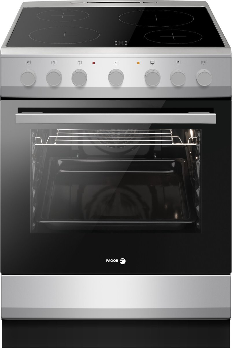 Fagor FACV3004S Keramisch fornuis met aangesloten 2 Fase Perilexkabel - Zilver - 9 Ovenfuncties