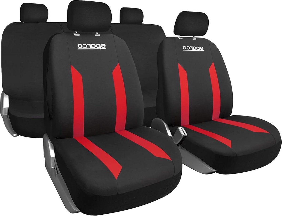 Complete set stoelhoezen zwart-rood universeel met Sabbia design