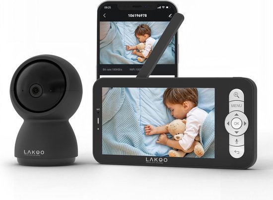 Foto: Lakoo babyguard kitty black babyfoon met camera en app babyfoon met monitor 1080p hd resolutie white noise wifi uitbreid baar nachtzicht gratis app terugspreekfunctie tempratuurweergave meest verkochte