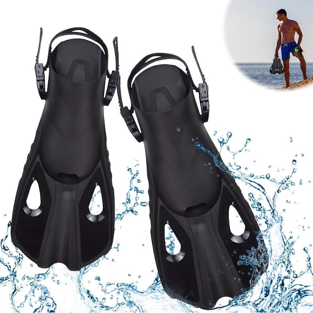Verstelbare zwemvliezen duikvliezen reismaat 37 - 41 kort instelbaar voor snorkelen duiken volwassenen - S/M