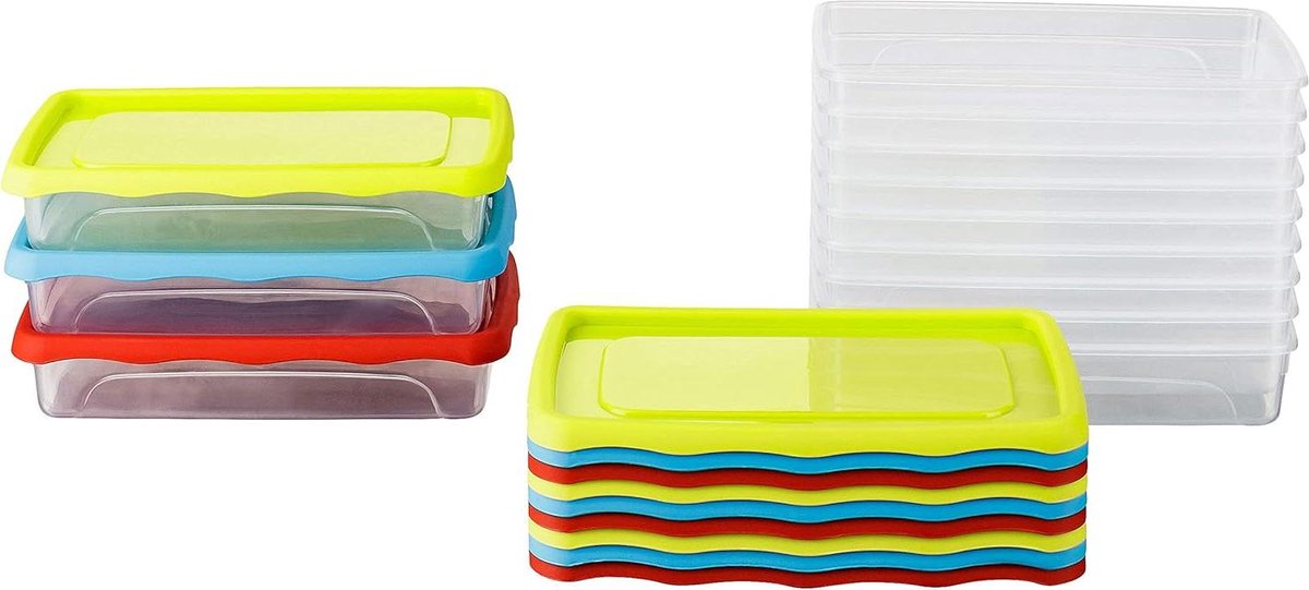 Vershouddoos 05 l borden set van 12 met deksel blauw groen rood voor in de vriesbox