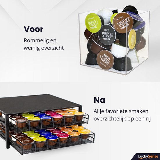 Porte-capsules avec tiroir Dolce Gusto - Porte-gobelet pour 72 capsules de Café - Porte- Porte-capsules - Acier inoxydable - Zwart