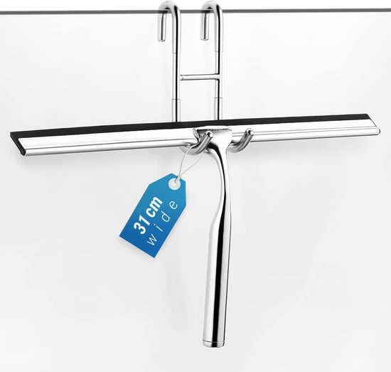 Raclette de douche en acier inoxydable - Nettoyage sans traces - Raclette de salle de bain et de fenêtre - Design durable - Outil de nettoyage multifonctionnel