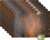 Placemat met roest print - Placemats bruin kunststof - 45x30 cm - 6 stuks - Borden onderleggers antislip - Decoratie voor op tafel - Tafelversiering industrieel - Tafelmat vinyl - Bord onderlegger - Industriële tafeldecoratie accesoires - Grote