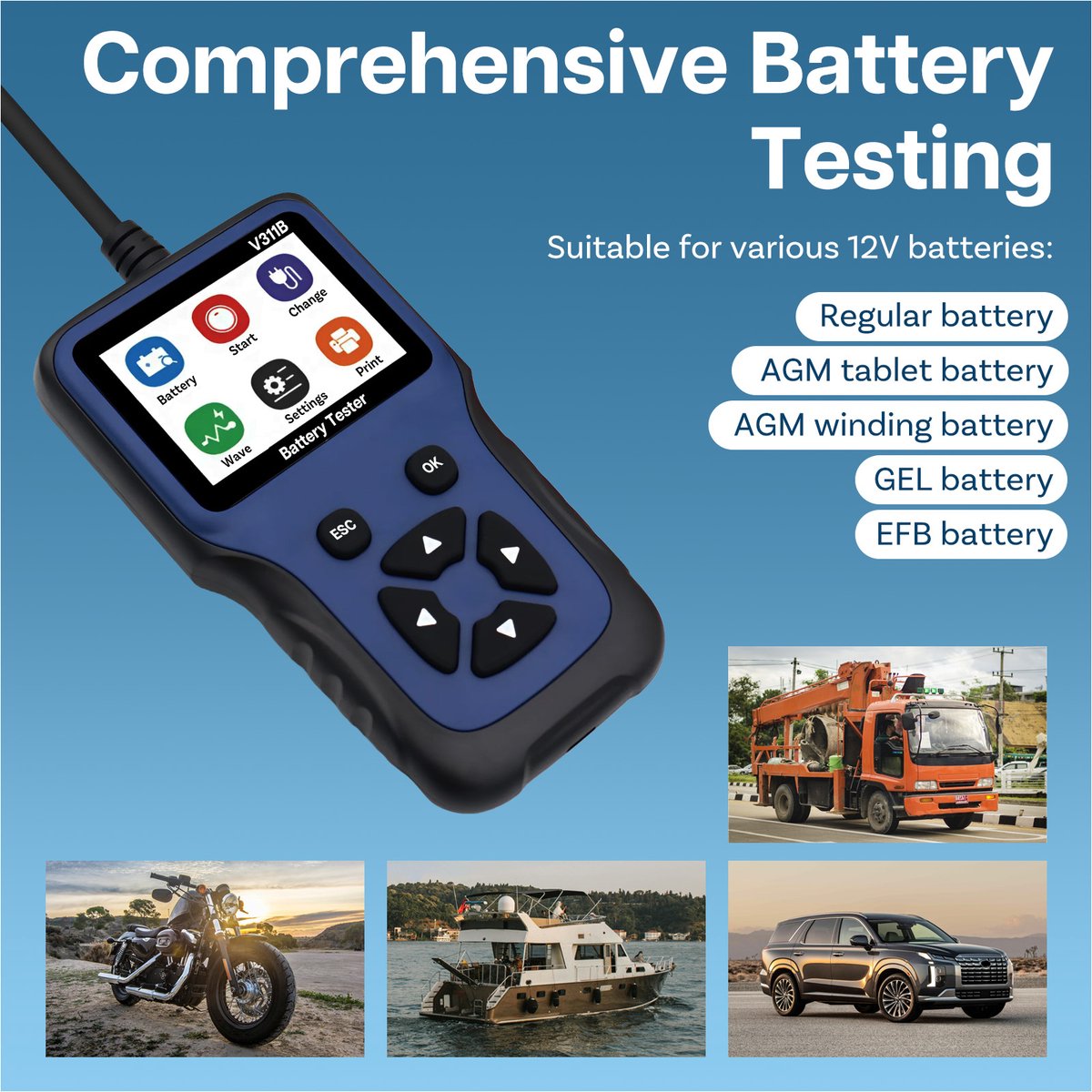 MMOBIEL 12V auto-accutester met kleurenscherm