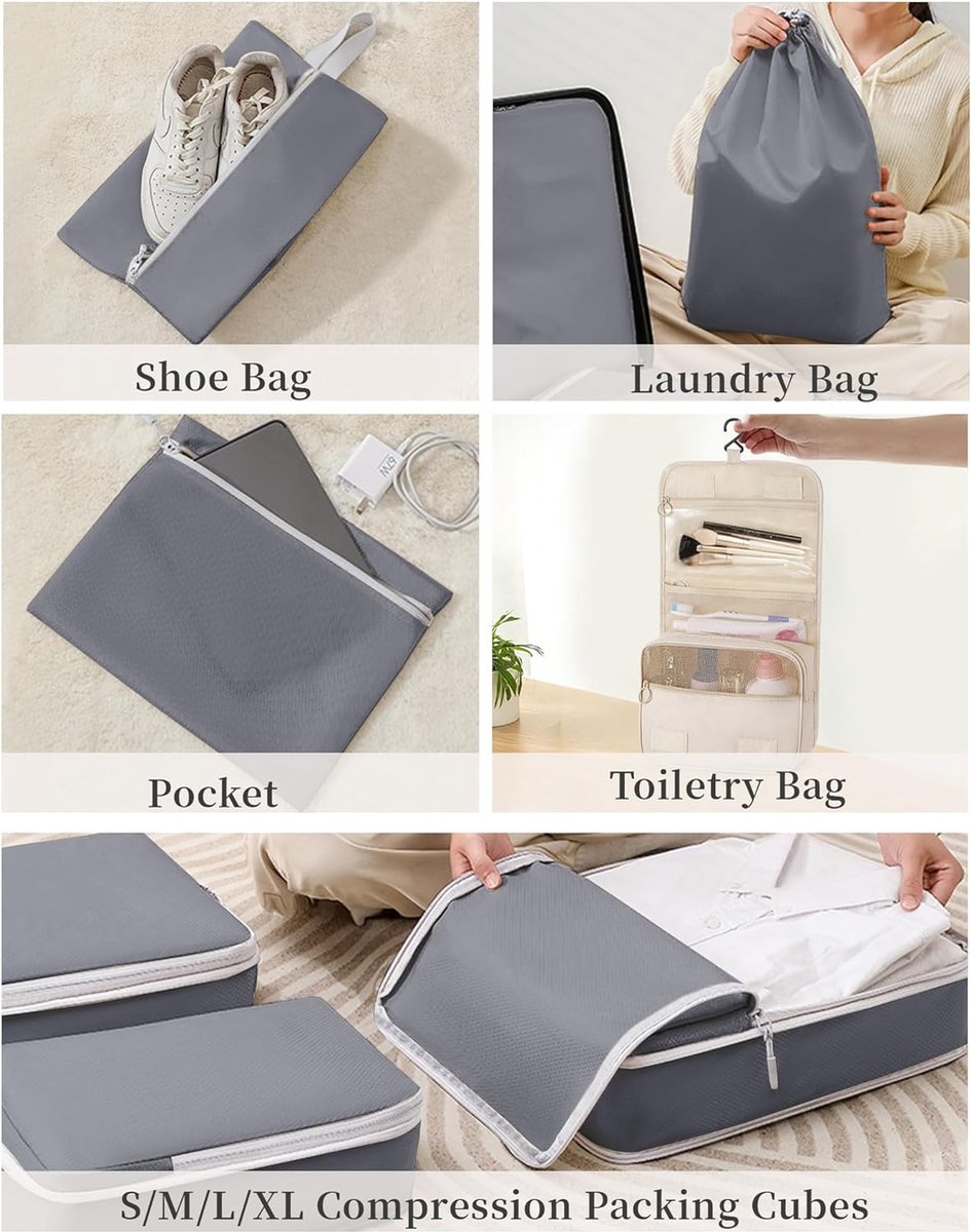 8-Piece Compression Packing Cubes Set – Space-Saving Travel Organizer For Carry-On Suitcases