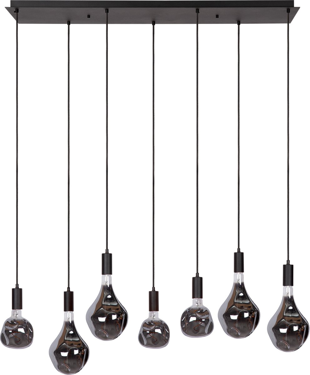 Atmooz - Hanglamp Hanoi - Zwart - Inclusief 3 Organic Neo & 4 Organic Evo Lichtbronnen - 7 x E27 - 110 x 31 cm Plafondplaat - Dimbaar - Moderne Verlichting