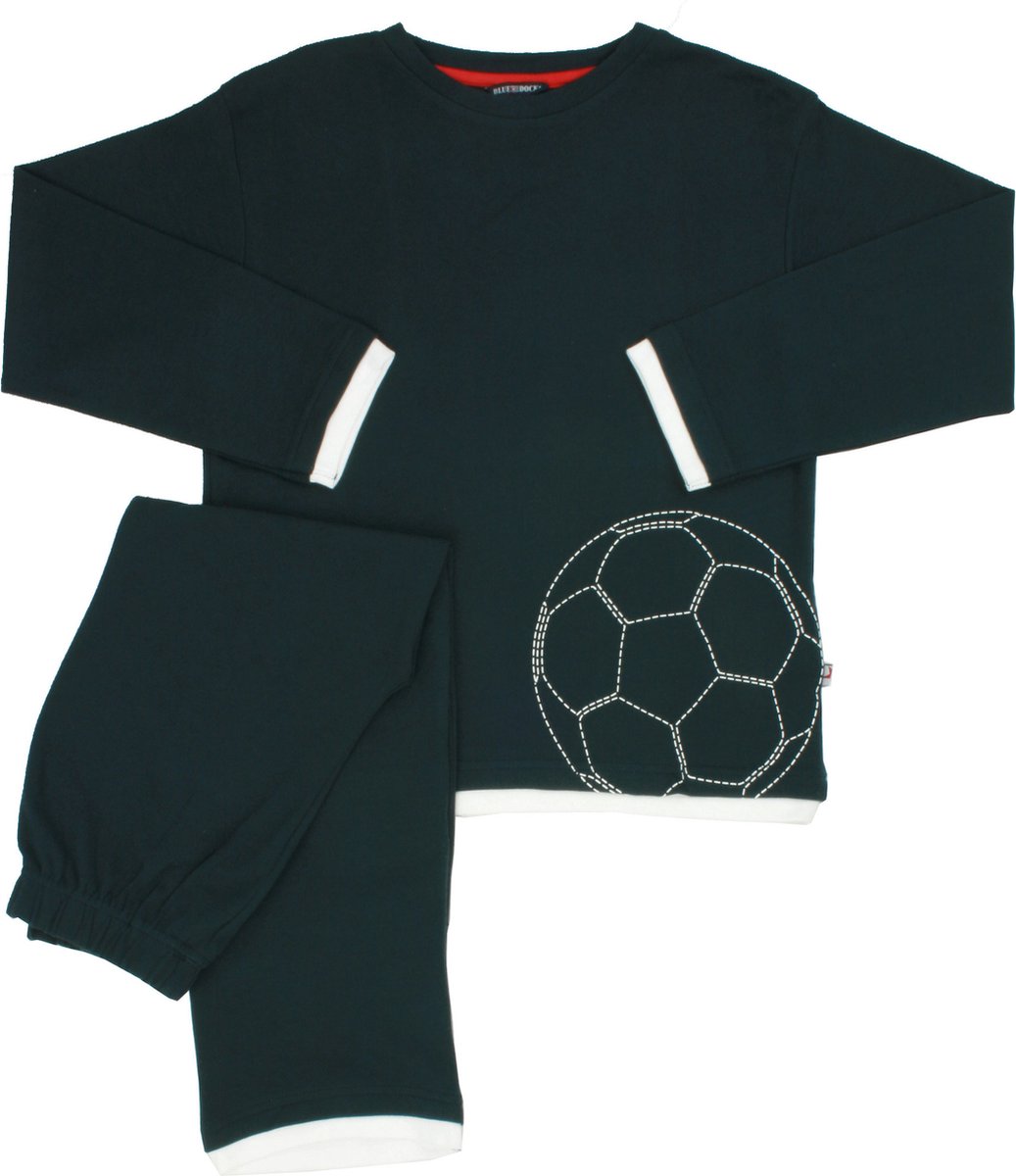 Blue Docks Jongens Pyjama - Voetbal - 100% Katoen - Donker Blauw - Maat 92